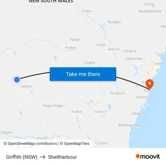 Griffith (NSW) to Shellharbour map
