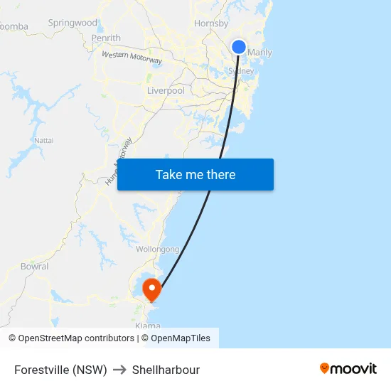 Forestville (NSW) to Shellharbour map