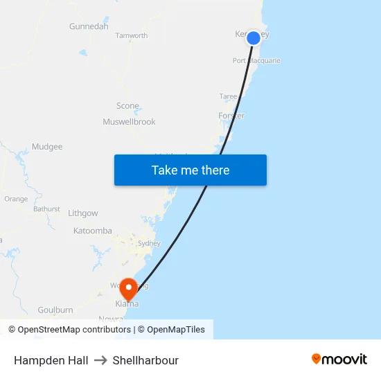 Hampden Hall to Shellharbour map