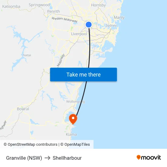Granville (NSW) to Shellharbour map