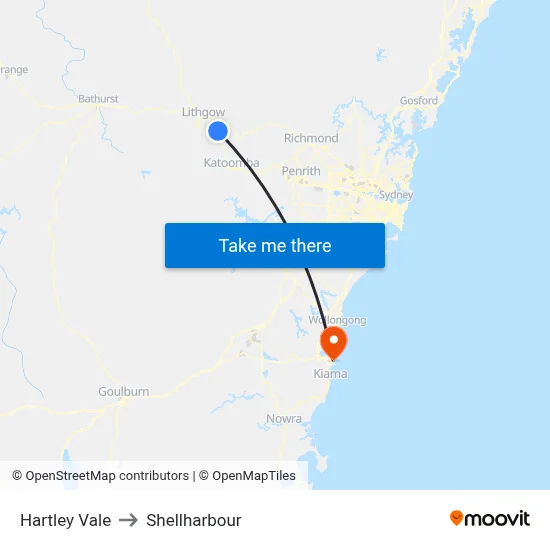 Hartley Vale to Shellharbour map
