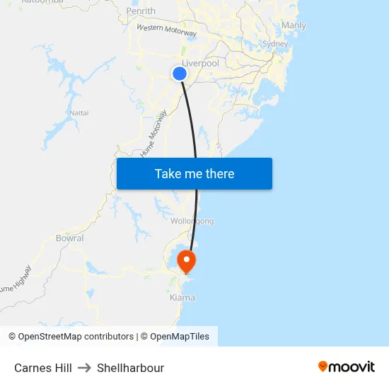 Carnes Hill to Shellharbour map