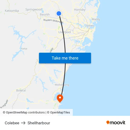 Colebee to Shellharbour map
