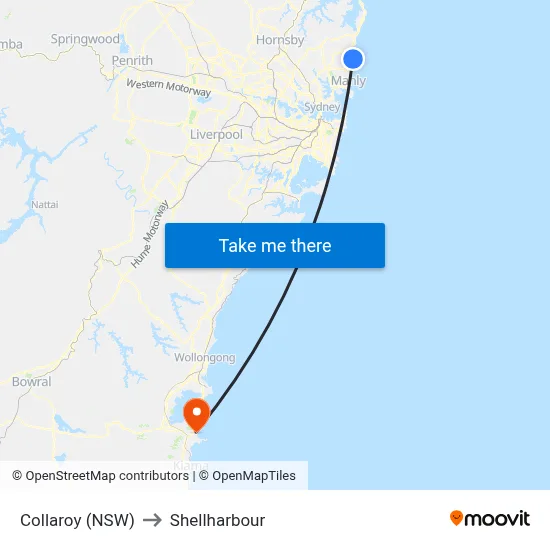 Collaroy (NSW) to Shellharbour map