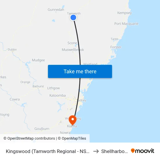 Kingswood (Tamworth Regional - NSW) to Shellharbour map