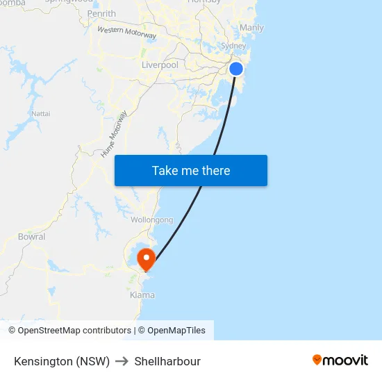 Kensington (NSW) to Shellharbour map