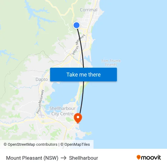 Mount Pleasant (NSW) to Shellharbour map