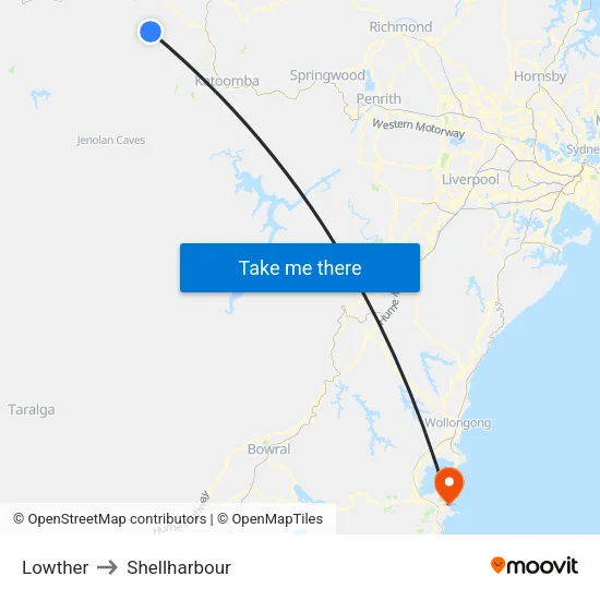 Lowther to Shellharbour map