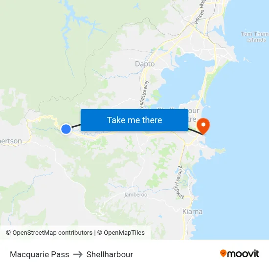 Macquarie Pass to Shellharbour map
