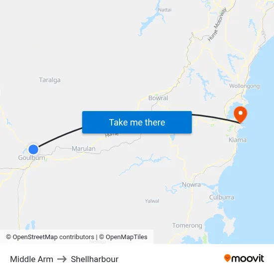 Middle Arm to Shellharbour map