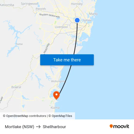 Mortlake (NSW) to Shellharbour map