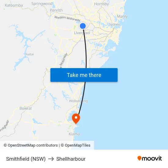 Smithfield (NSW) to Shellharbour map