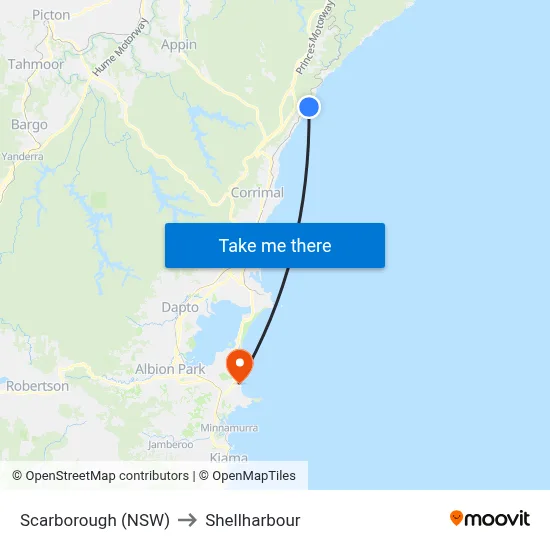 Scarborough (NSW) to Shellharbour map
