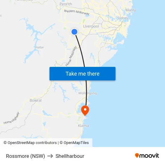 Rossmore (NSW) to Shellharbour map