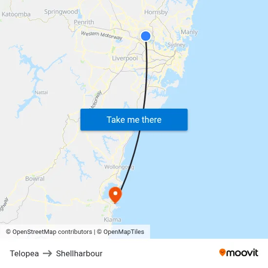 Telopea to Shellharbour map