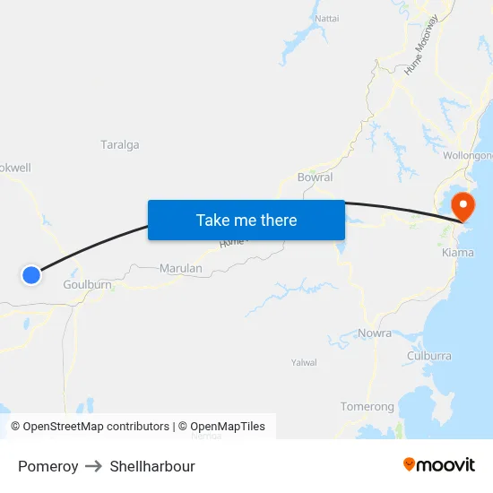 Pomeroy to Shellharbour map