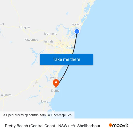 Pretty Beach (Central Coast - NSW) to Shellharbour map