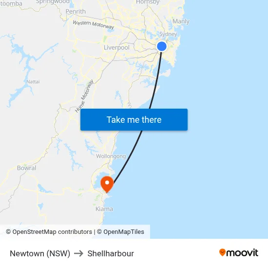 Newtown (NSW) to Shellharbour map