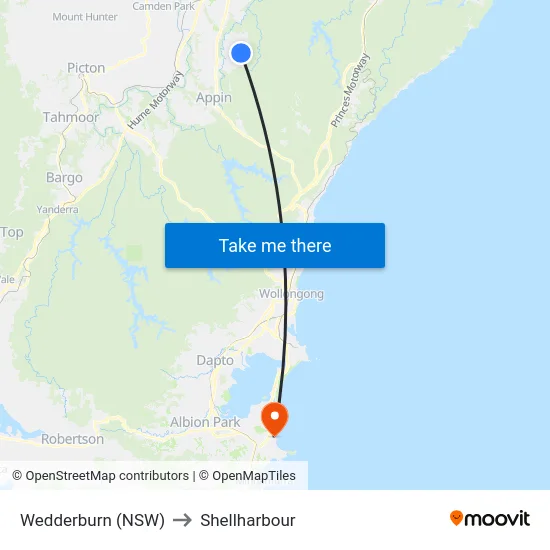 Wedderburn (NSW) to Shellharbour map