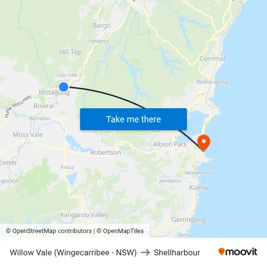 Willow Vale (Wingecarribee - NSW) to Shellharbour map