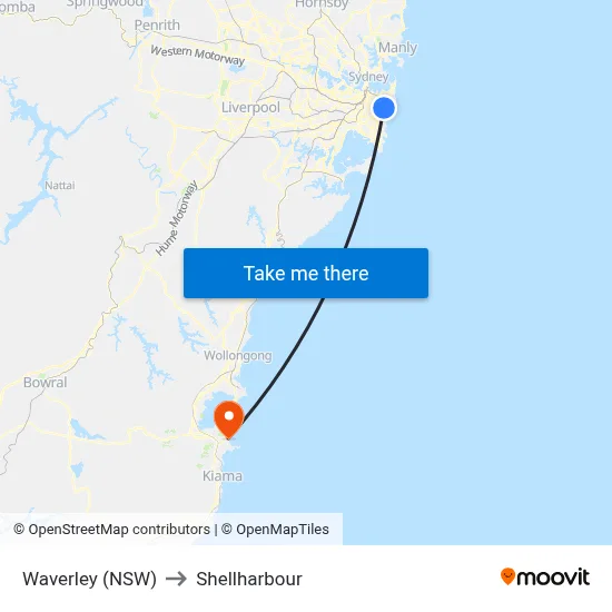 Waverley (NSW) to Shellharbour map