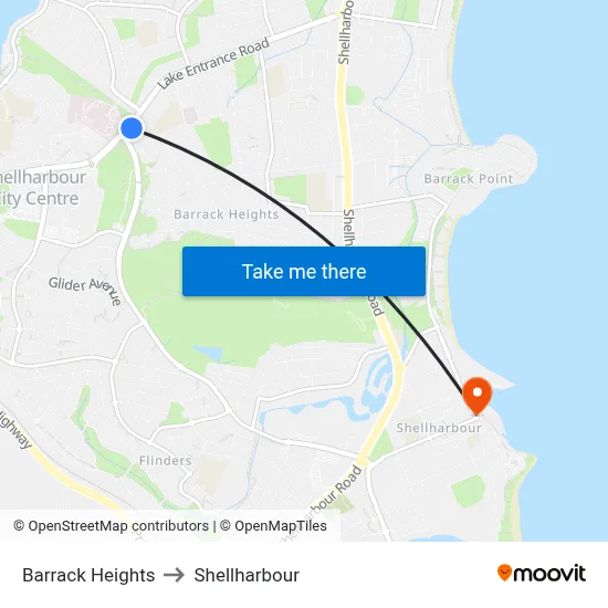 Barrack Heights to Shellharbour map