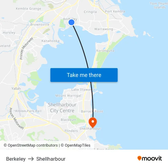 Berkeley to Shellharbour map