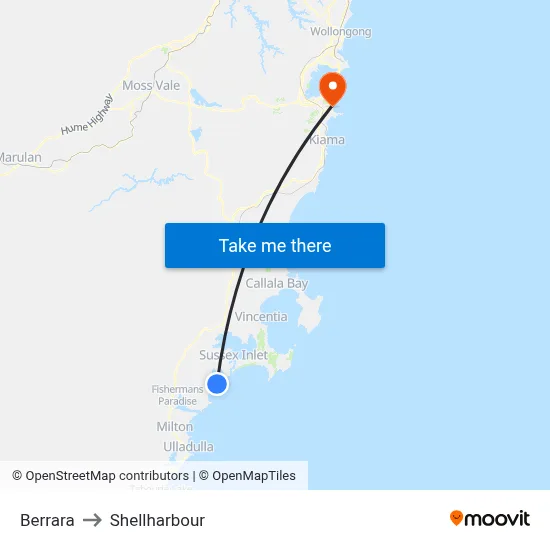Berrara to Shellharbour map