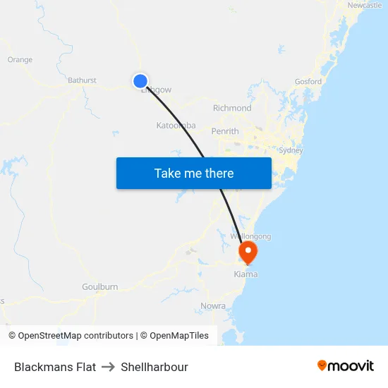 Blackmans Flat to Shellharbour map
