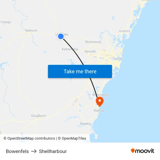 Bowenfels to Shellharbour map