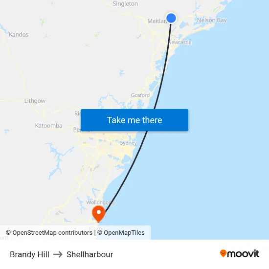 Brandy Hill to Shellharbour map