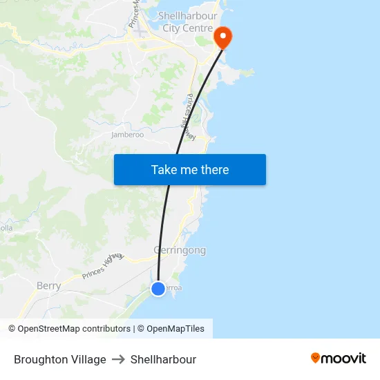 Broughton Village to Shellharbour map