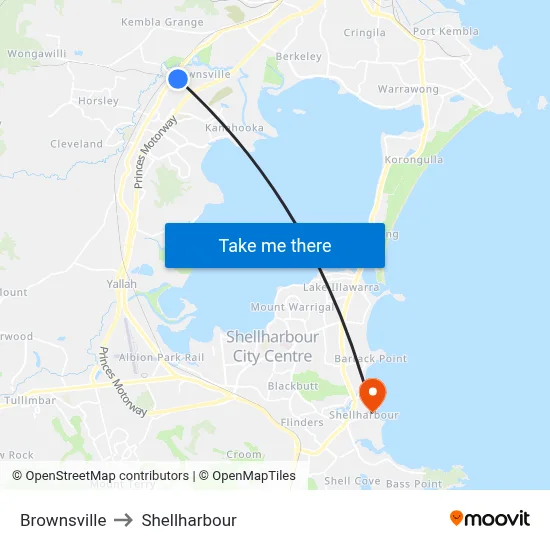 Brownsville to Shellharbour map