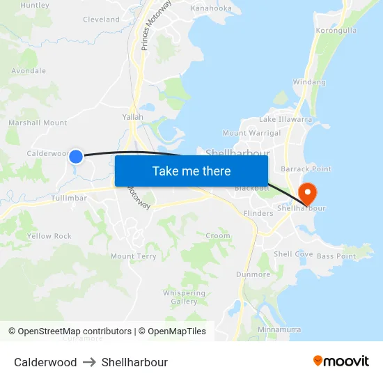 Calderwood to Shellharbour map