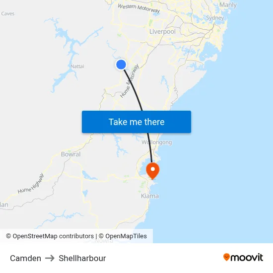 Camden to Shellharbour map