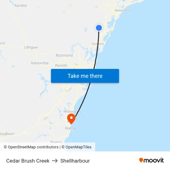 Cedar Brush Creek to Shellharbour map