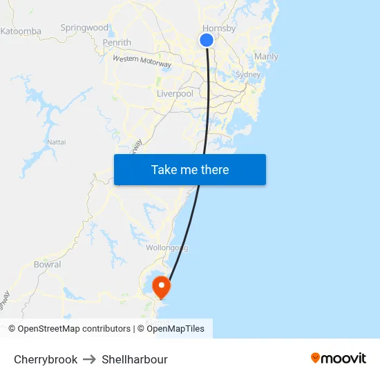 Cherrybrook to Shellharbour map