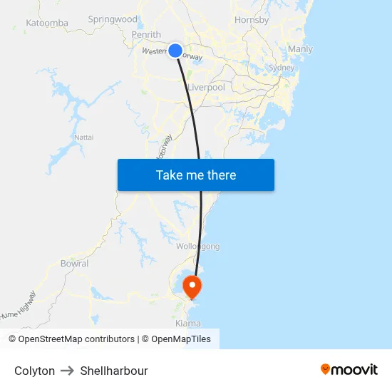 Colyton to Shellharbour map