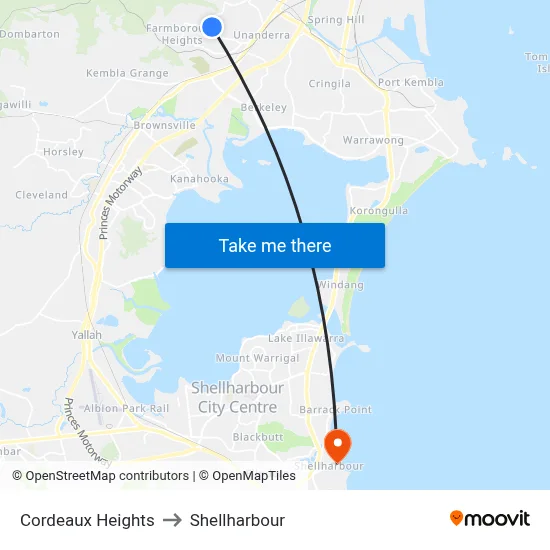 Cordeaux Heights to Shellharbour map