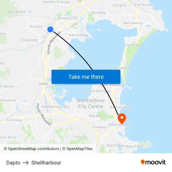Dapto to Shellharbour map