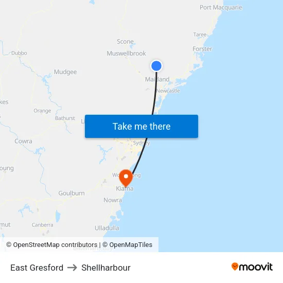 East Gresford to Shellharbour map