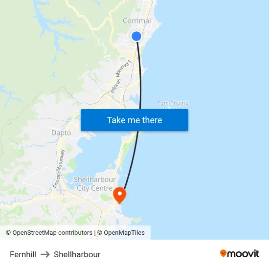 Fernhill to Shellharbour map