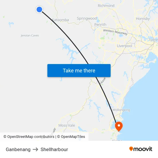 Ganbenang to Shellharbour map