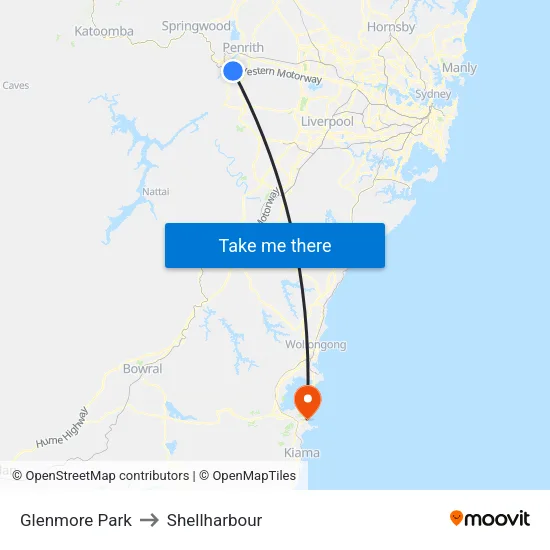 Glenmore Park to Shellharbour map