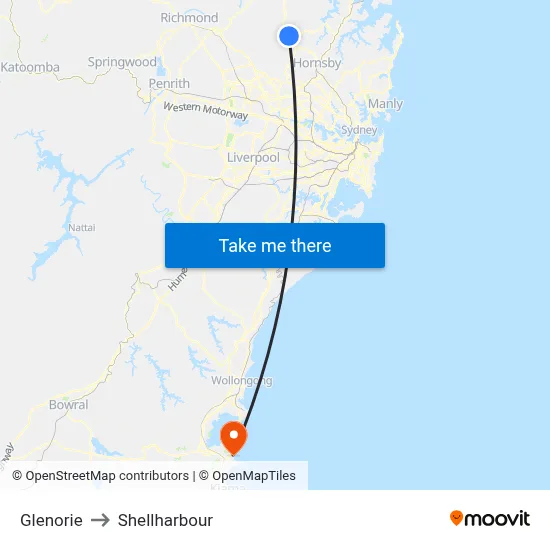 Glenorie to Shellharbour map