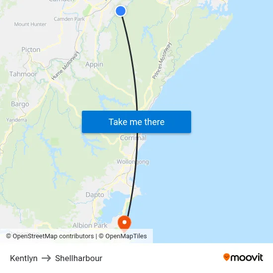 Kentlyn to Shellharbour map