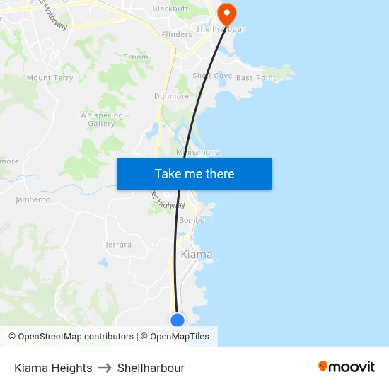 Kiama Heights to Shellharbour map