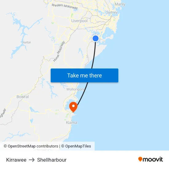 Kirrawee to Shellharbour map