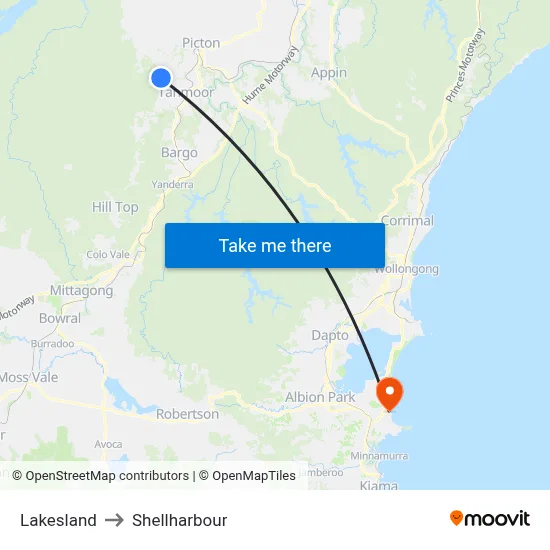 Lakesland to Shellharbour map
