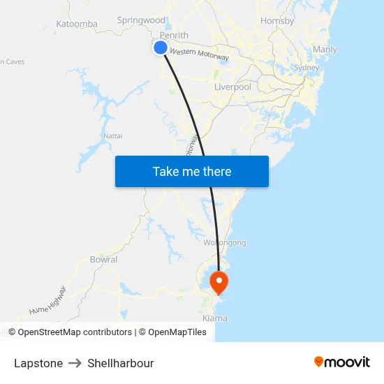Lapstone to Shellharbour map